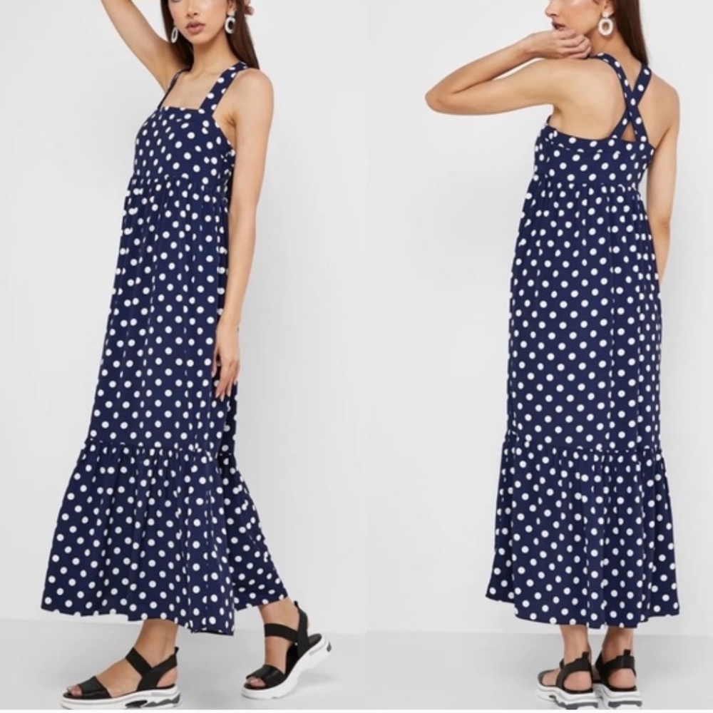 Tuckernuck x English Factory Hallowell maxi dress in navy blue polka dot S